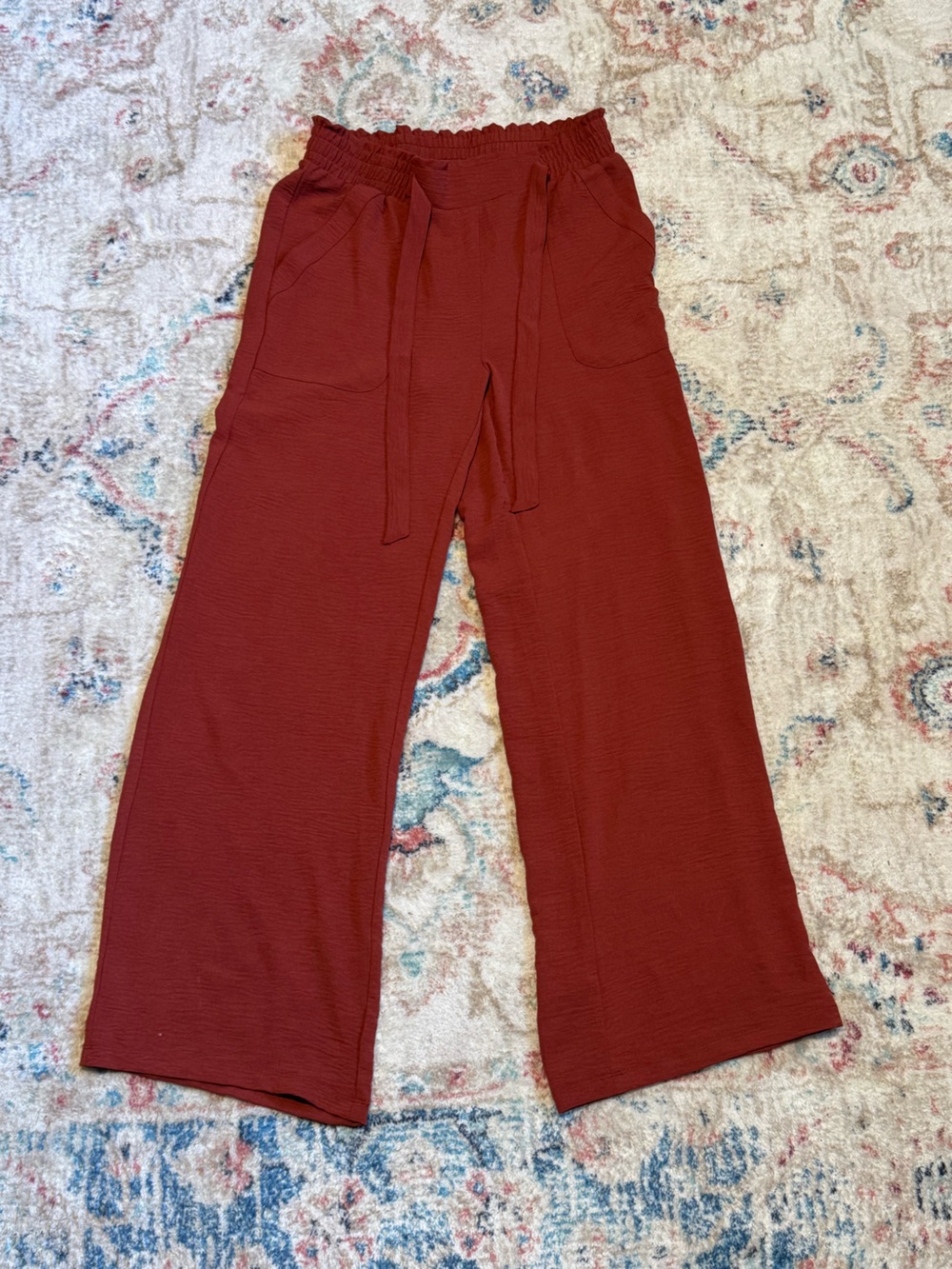 Wide Leg Drawstring Pants in Deep Brick Red